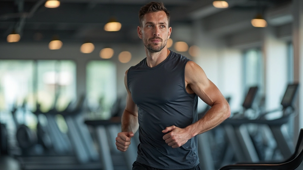 Man die cardiotraining doet op een loopband in een moderne fitness studio met helderheid en goede ventilatie