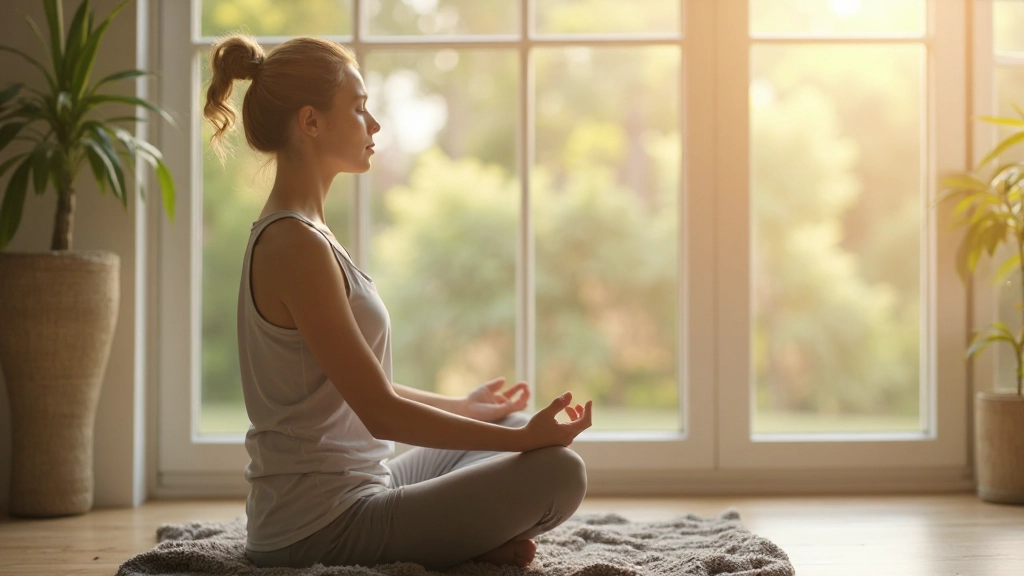 Gezonde vrouw in yogahouding bij het raam met natuurlijk licht, rustig moment